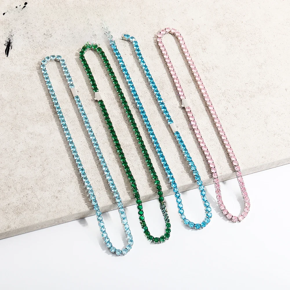 TOPGRILLZ Hüfte Hop Klassische Bunte 5MM Tennis Kette Wasserdicht und Farbe Retention Halskette Iced Blau/Grün/Rosa zirkonia