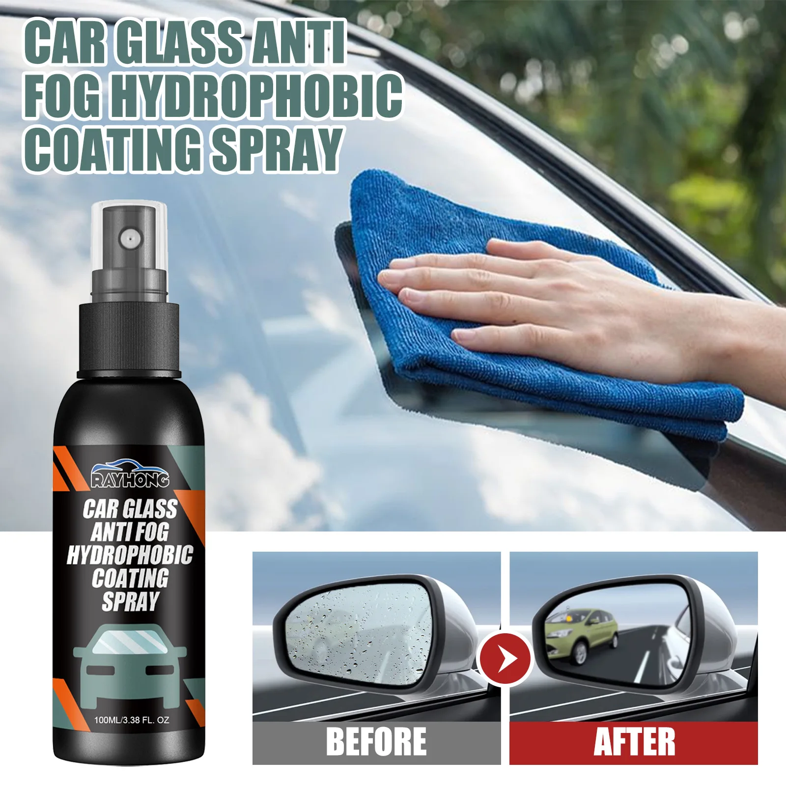 Rayhong 100ml anti-chuva para carros spray repelente de água de vidro máscara de pára-brisa anti-nevoeiro proteger revestimento spray de limpeza de vidro automático