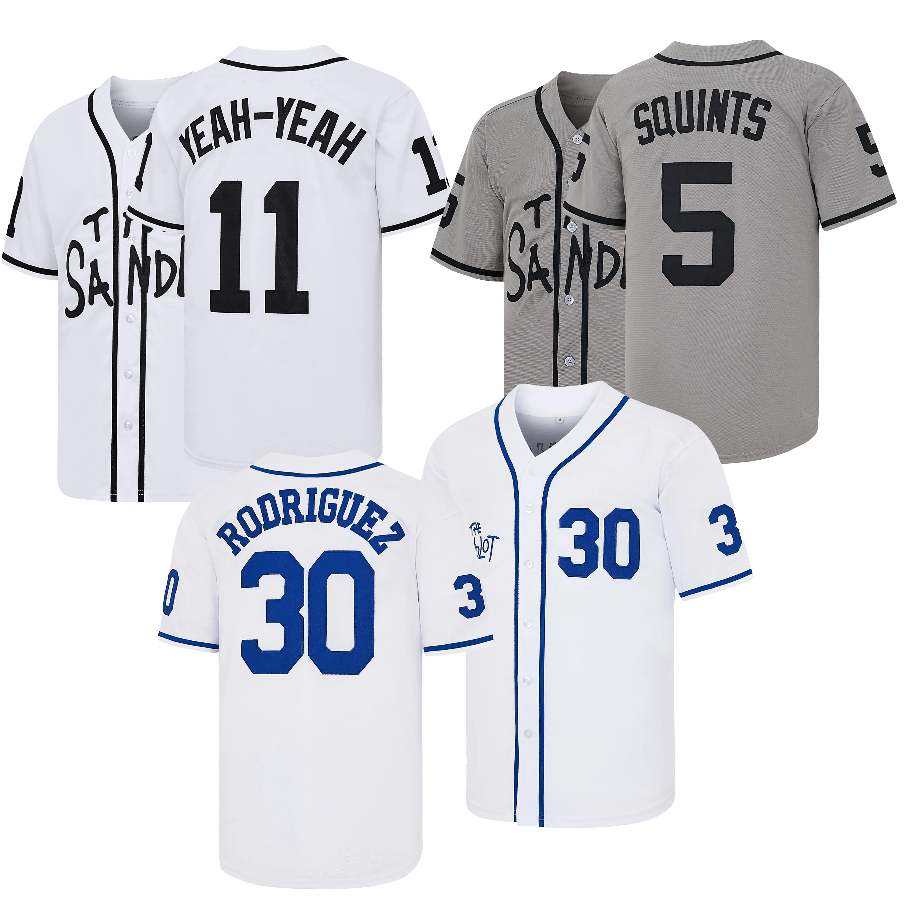 The Sandlot #30 Benny The Jet Rodriguez #11 Alan Yeah-Yeah McClennan Bel Air #5 Squints Baseball Jersey,Letter Embroidered Baseball Apparel