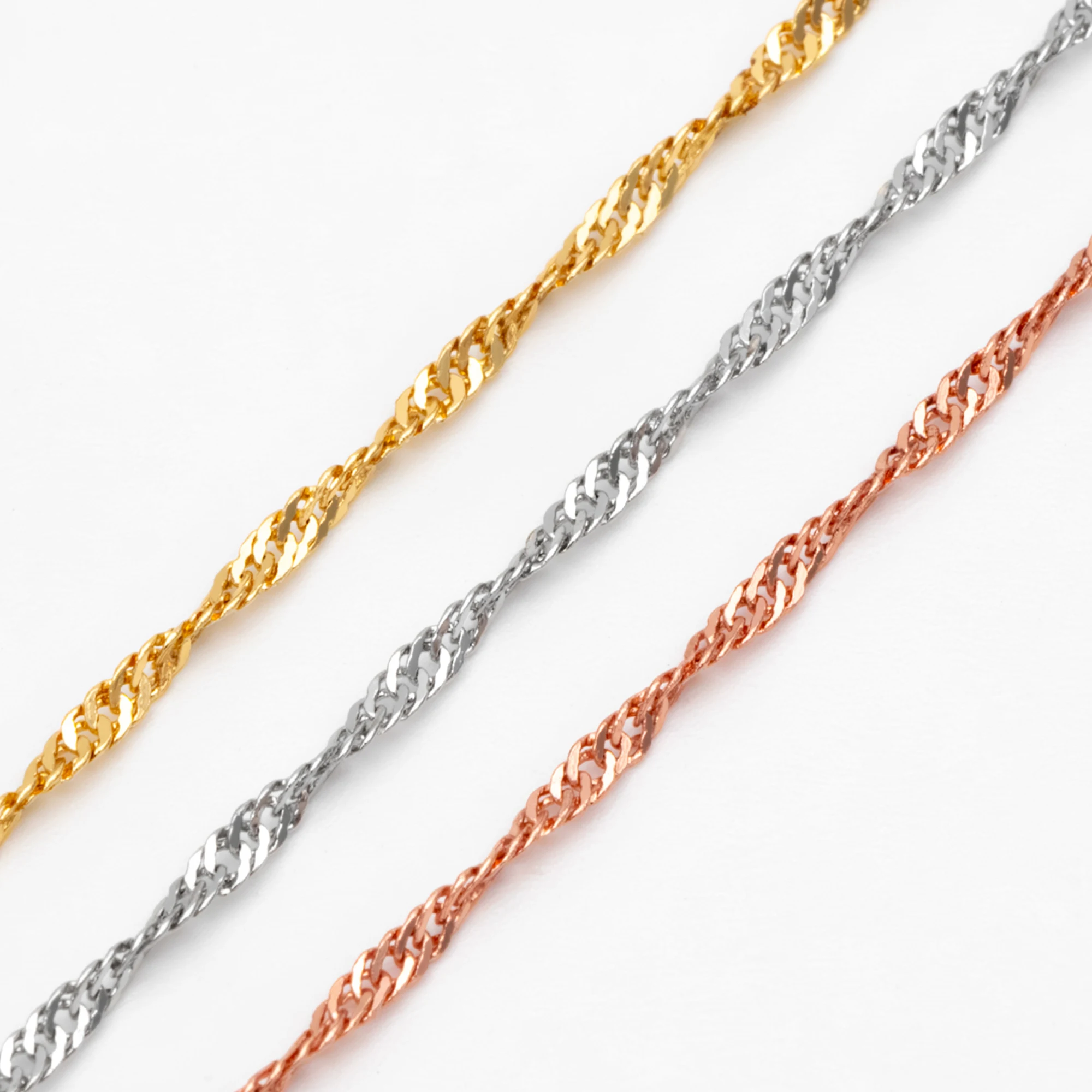 

Gold/ Silver/ Rose Gold Twisted Chains 1.8mm, Flat Curb Chain For Jewelry Making Diy Accessories Findings (LK-427) 1 Meter