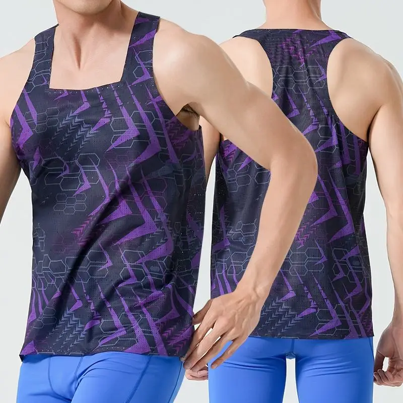 Men's Ice Silk Running Vest Ultra Lightweight Breathable Quick Dry Marathon Tank Top Sleeveless Sports Jersey