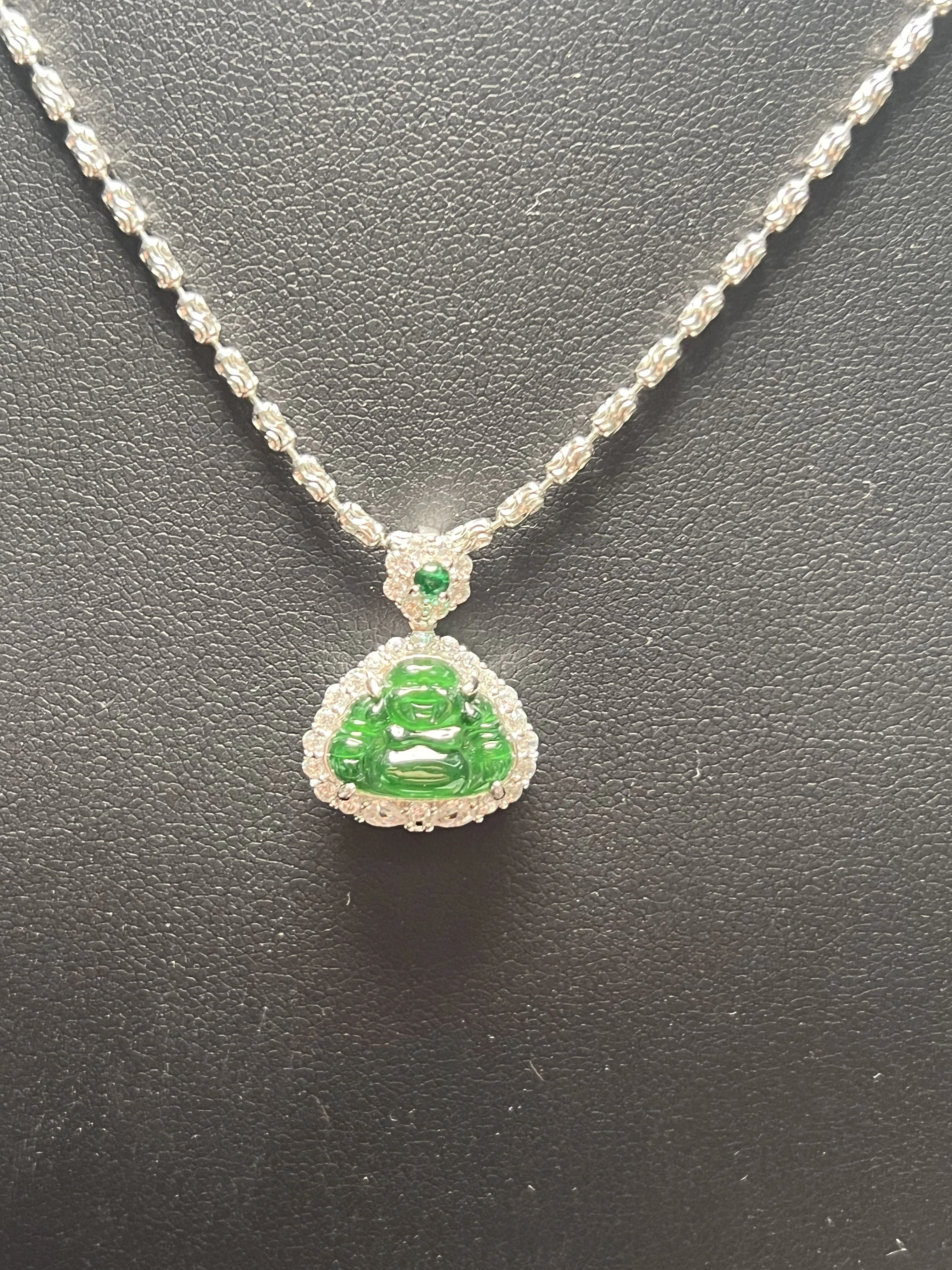 Certified A Grade green Jadeite Jade Budai Buddha Pendant with 925silver necklace Lucky Charm Fine Jewelry for girl womann
