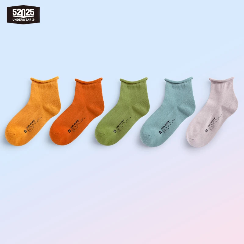 

52025 Roll-Top Cotton Ankle Women Socks Women's Mid Tube Curling Socks with Non-Binding Top Trendy Comfortable Sweet Girl Socks