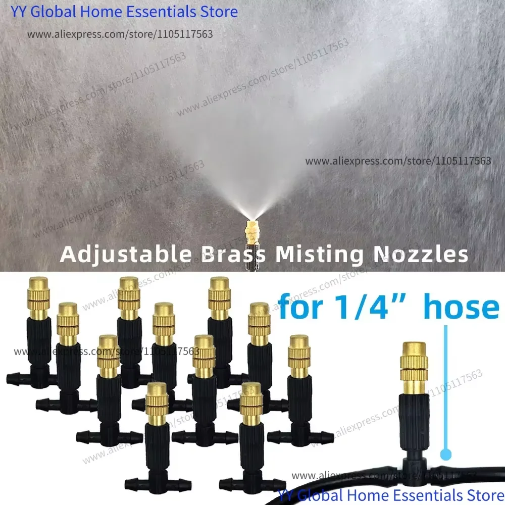Sistema de Enfriamiento por Nebulización para Exteriores, 5-30M, Boquillas Atomizadoras de Latón de 1/4, Manguera de 4.7mm para Patio, Invernadero, Jardín, Riego