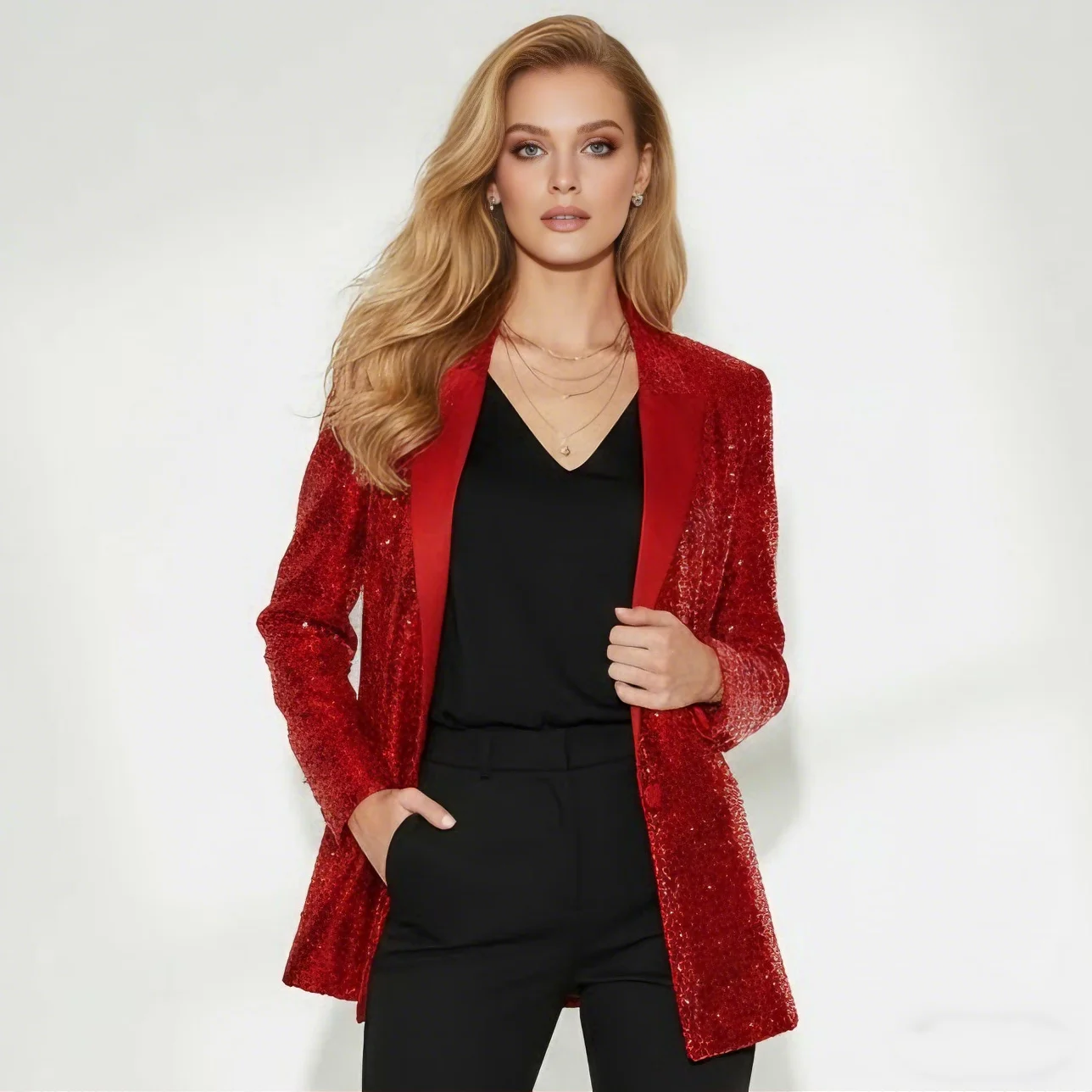 

Women's Double Breasted Sequins Blazer Notch Lapel Loose Style Jacket Womenzara woman 2025 new collection ropa mujer traf
