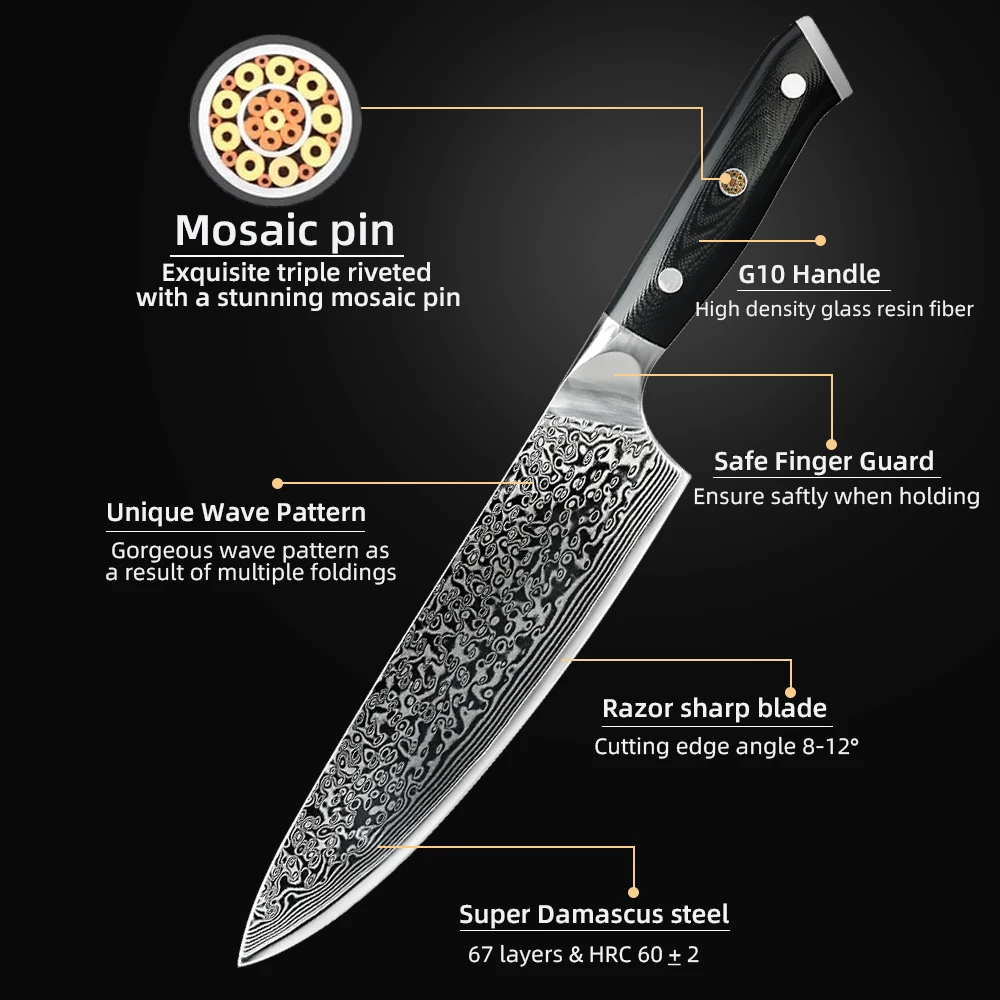 Damascus Kitchen Knives  Chef Knife 8\