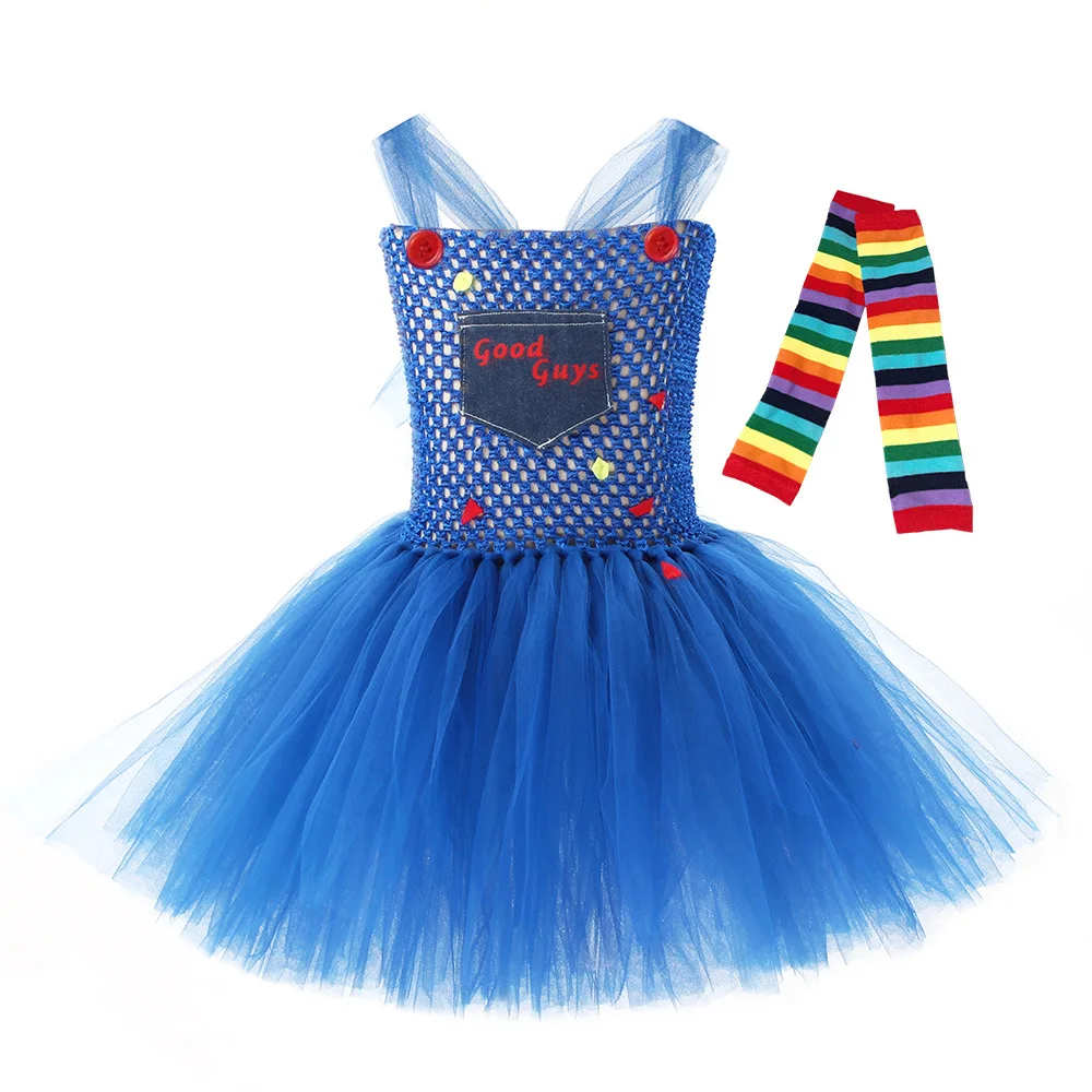 Crianças semente de chucky traje para meninas chucky tutu vestido assassino assustador bons caras chucky boneca traje de halloween para criança