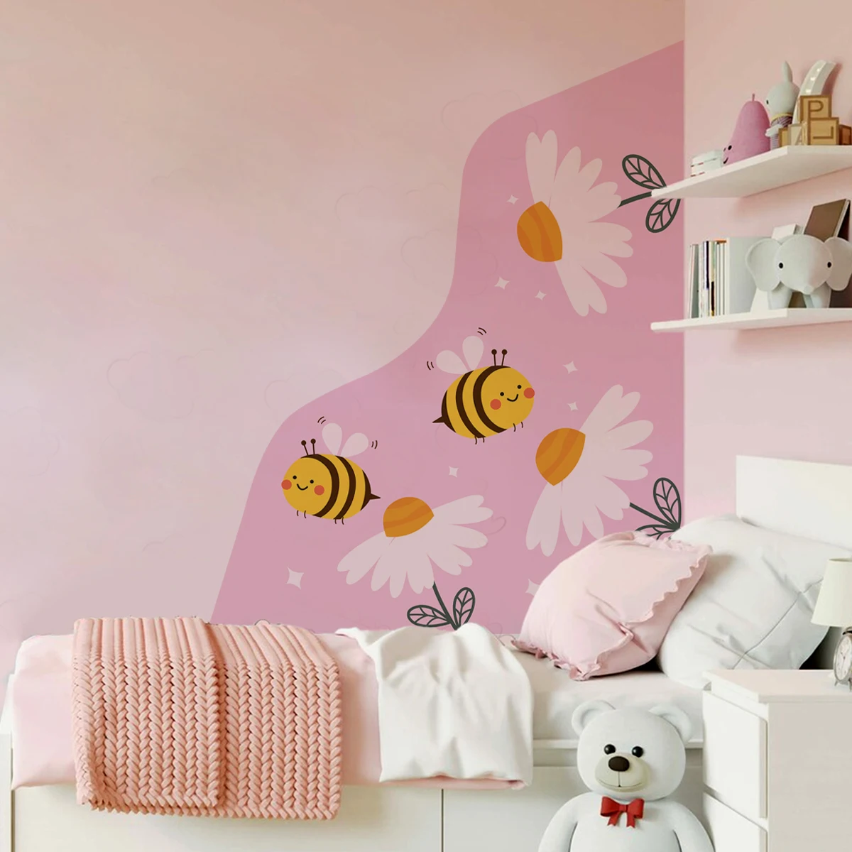 

Cartoon Corner Flowers Bees Wallpaper Nursery Children Room Mural Art Decal Kids Bedroom Wall Sticker Playroom Living Home Decor