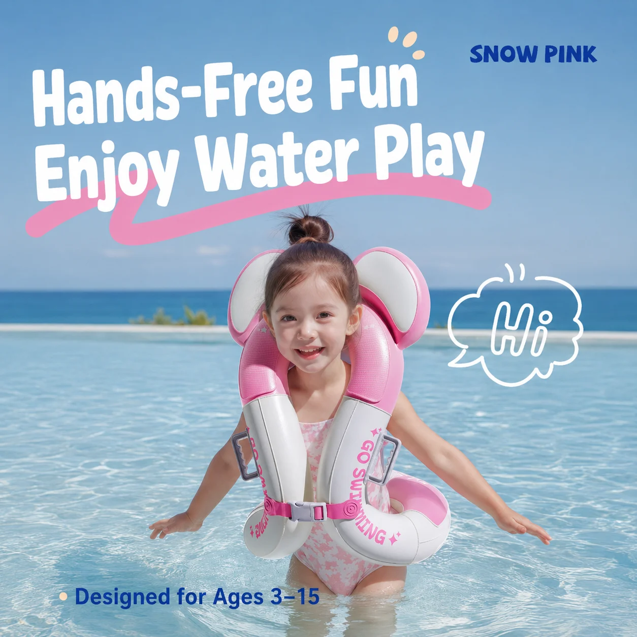 1PC Inflatable Swim Trainer Vest with Arm Float Sleeves, Adjustable Buckle Handles Pool Float Ring Swimming Aid for Pool Beach