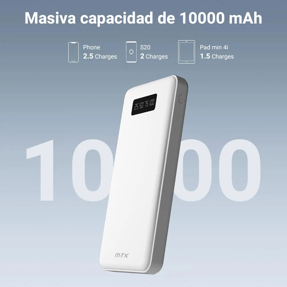 باور بانك محمول أسود 10000 مللي أمبير 37 وات في الساعة شحن سريع 3 منافذ USB وشاشة LED مناسبة لموصلات الهواتف المحمولة والأجهزة اللوحية من النوع C #1