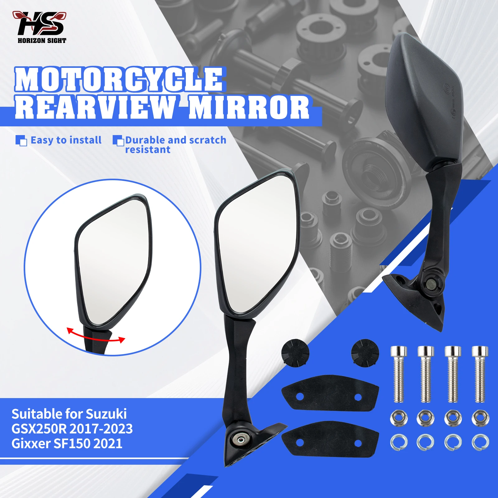 HS GSX250R Motorcycle Side Mirror Rearview Mirrors For SUZUKI GSX250R 2017-2023 Gixxer SF 150 2021