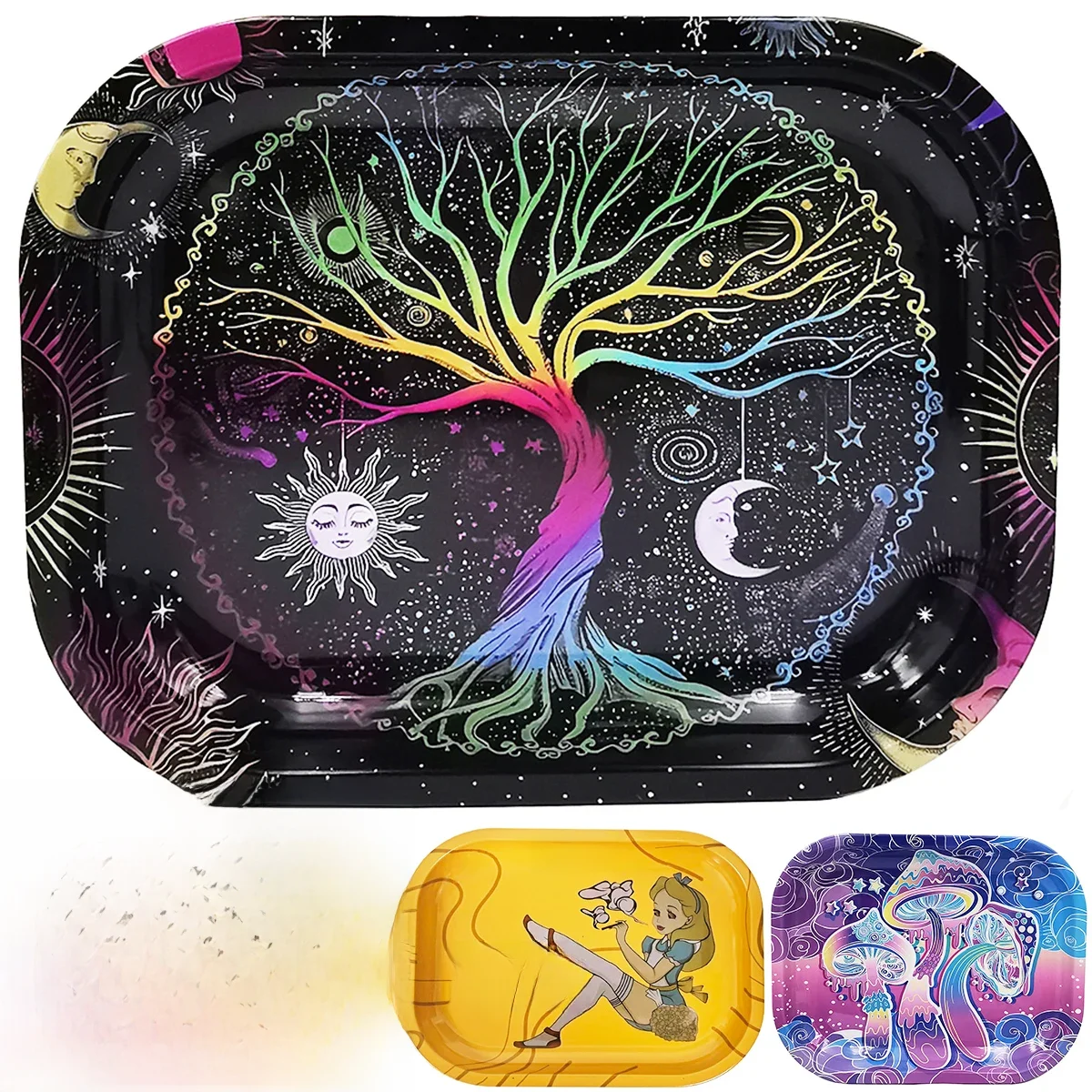 Lucky Tree-Plaque roulante en métal, cendrier à tabac, 180x140mm, 7.1x4.7 pouces