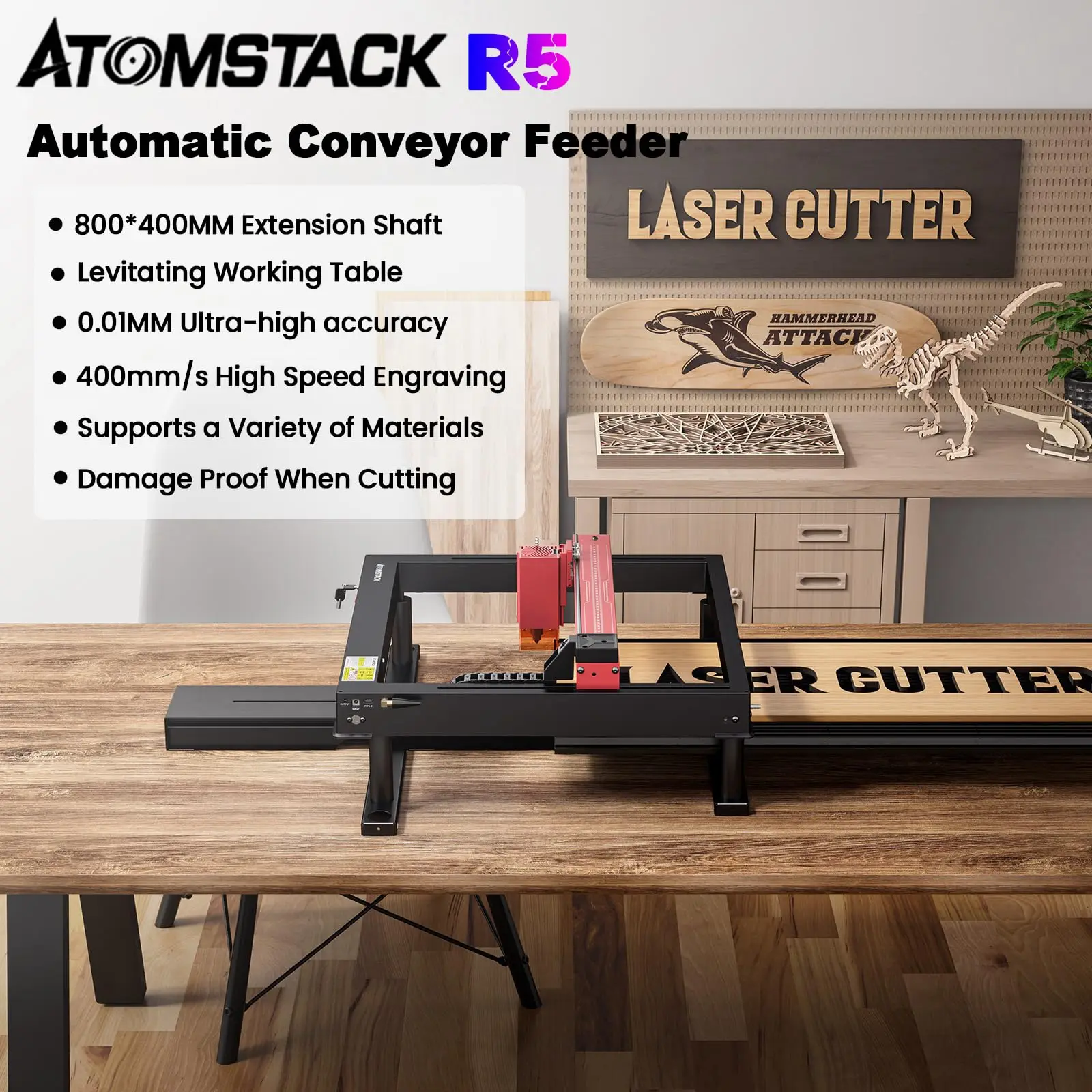 ATOMSTACK R5 Automatic Conveyor Feeder for Laser Engraver 800*400*40mm Ultra-large Levitating Working Table Mobile Extension Kit