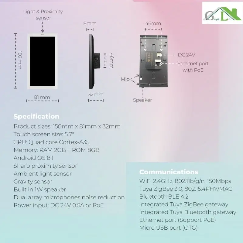 Interruptor inteligente para el hogar, panel táctil de 5,7 pulgadas, control del hogar, Android, interruptor de cambio, sistema de tres partes