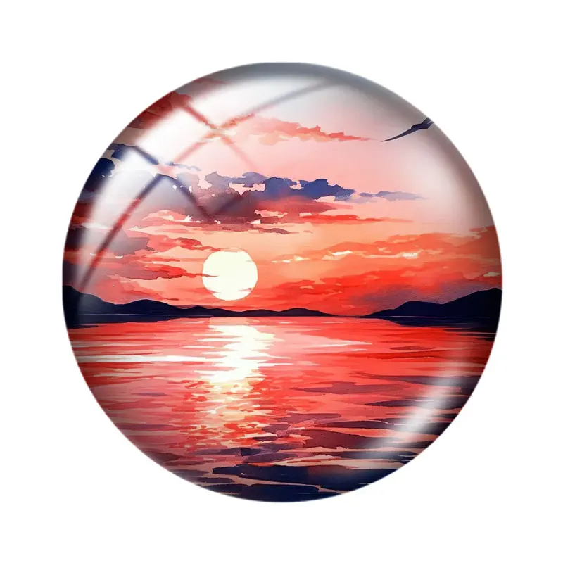 Sunset View Clipart  10pcs 12mm/18mm/20mm/25mm Round photo glass cabochon demo flat back Making findings - view 2