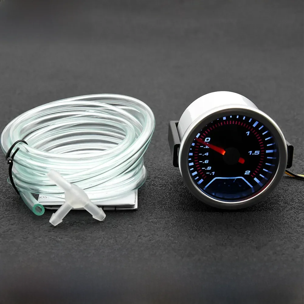 2 "52mm universel 12V LED fumée Len-1 ~ 0 ~ 2 BAR Turbo Boost jauge compteur/Turbo Boost mètre avec rétro-éclairage LED blanc pour voiture 12V