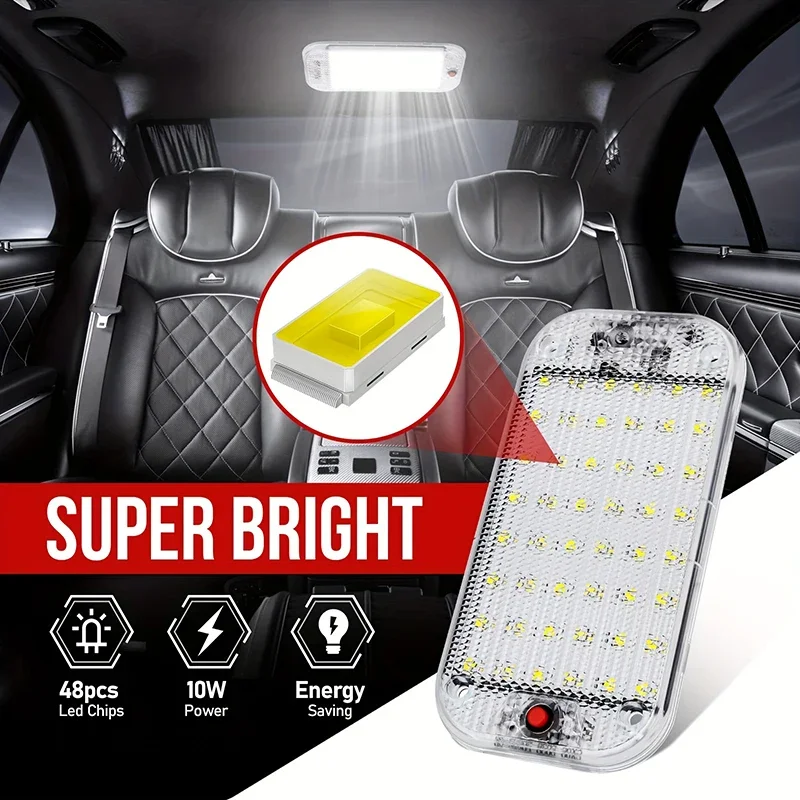 1PC Universal Ceiling Light Bright Car Indoor Lamp With ON/OFF Switch 48LEDs Interior Dome Light For Box Trucks Campers Boats RV