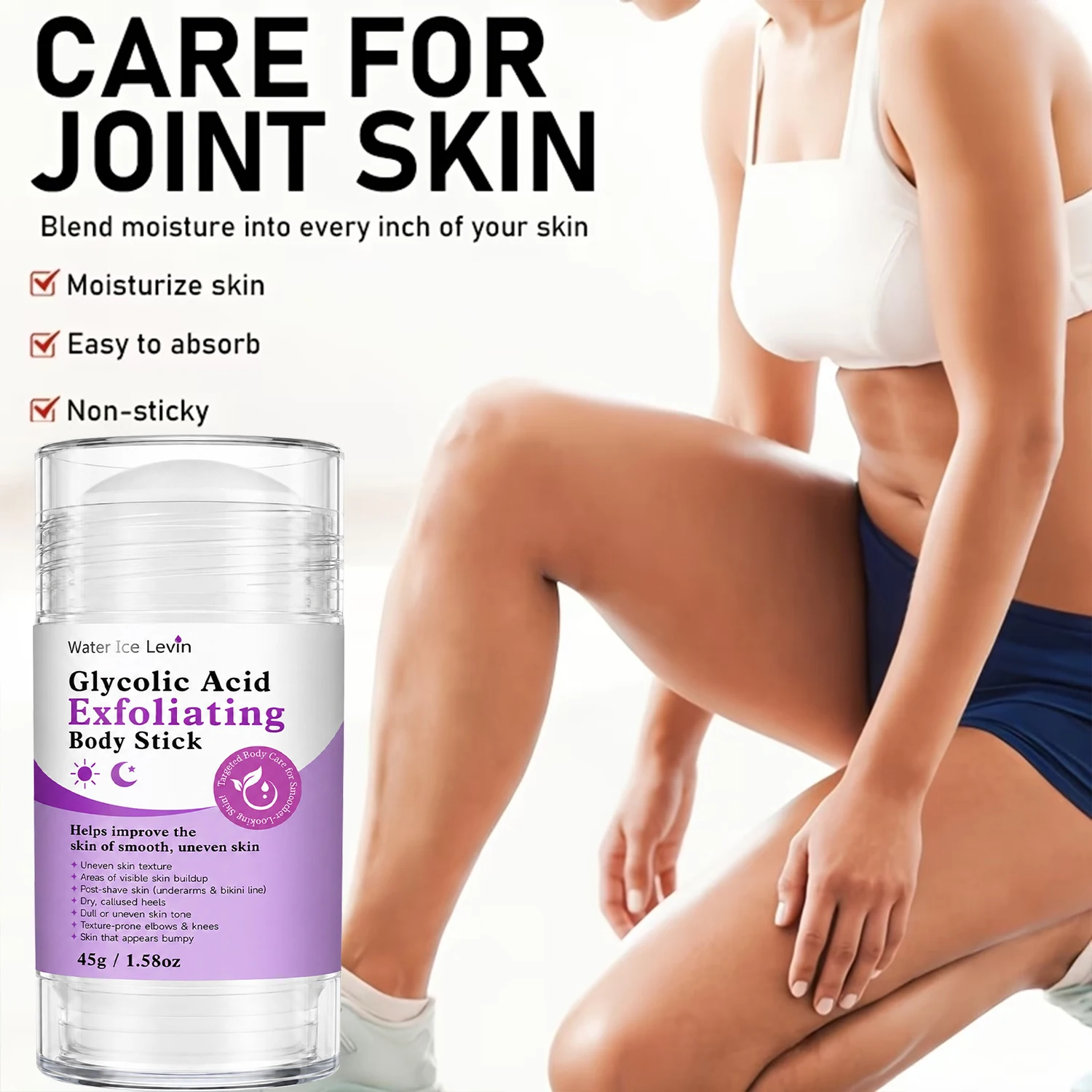 Water Ice Levin Glycolic Acid Exfoliating Body Stick 45g, Collagen Moisturizing Firming Smooth Body Skin Care