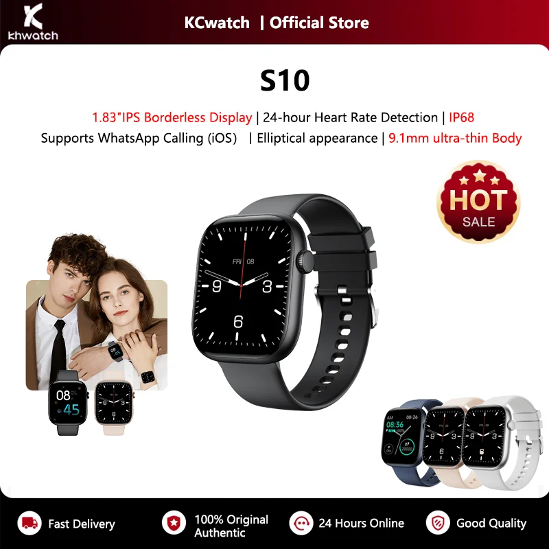 Khwatch Casal Relógios Relógio Inteligente 1.83IPS Tela Sem Fronteiriça 9.1mm Ultrafino 5.3BT WhatsApp Chamada IP68 Homens e Mulheres Relógios S10