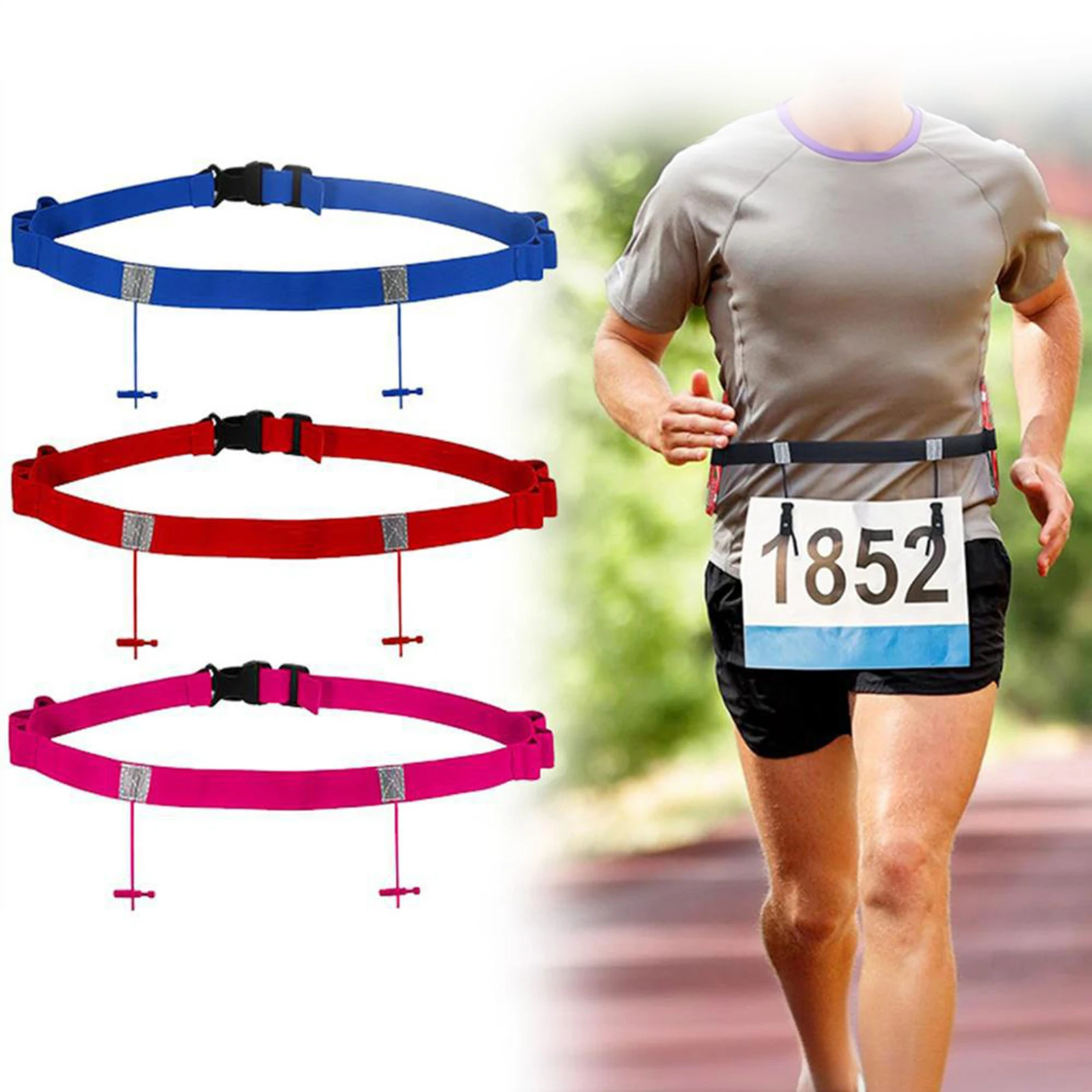 

Reflective Triathlon Marathon Race Number Belt Adjustable Triathlon Belt with Gel Loops for Running Outdoor Sports