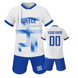 Greece Custom Football Jersey for Kids Personalized Soccer Kit with Name and Number Print Youth Team Uniform Athletic Sportswear