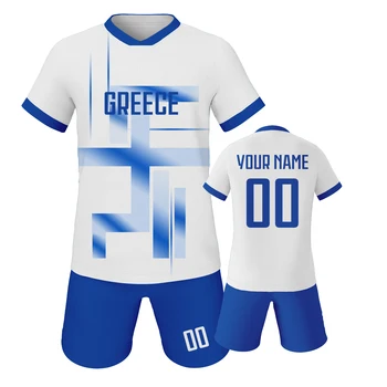 Greece Custom Football Jersey for Kids Personalized Soccer Kit with Name and Number Print Youth Team Uniform Athletic Sportswear