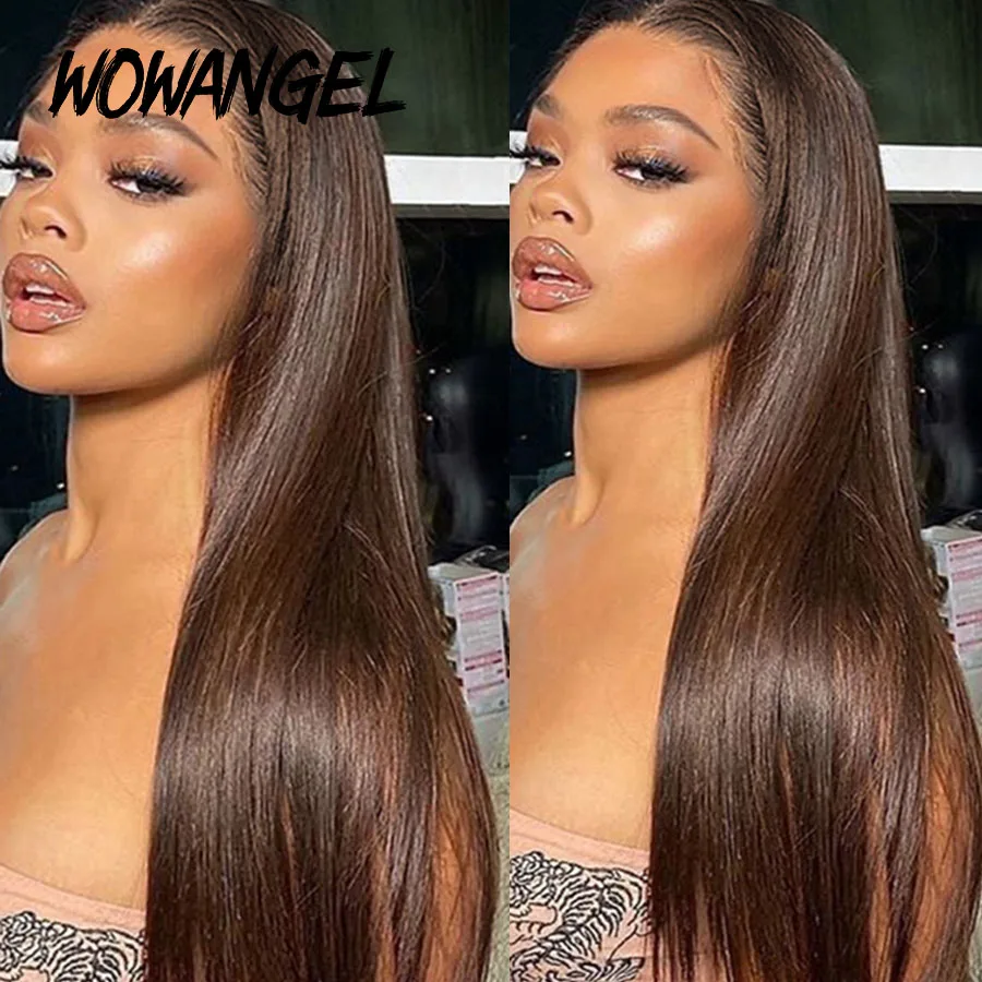 Wow Angel Schokoladenbraune 13x6 HD Lace Front Perücke, glatte Perücken, kleberlose Echthaarperücke, Weargo Perücke, hautnahe Passform für Frauen – Detail 4