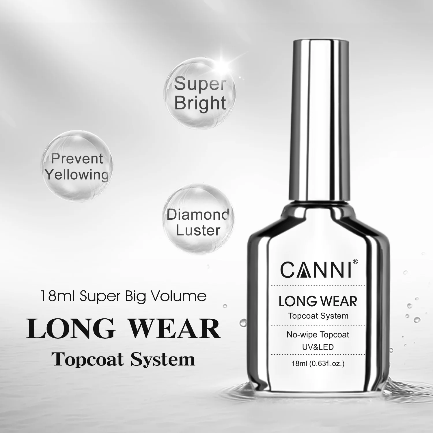 CANNI 18 ml TPO HEMA-freier Gel-Nagellack, langlebig, kein Abwischen, heller Decklack, abziehbar, Basismantel-Lack, UV-LED, DIY-Salon