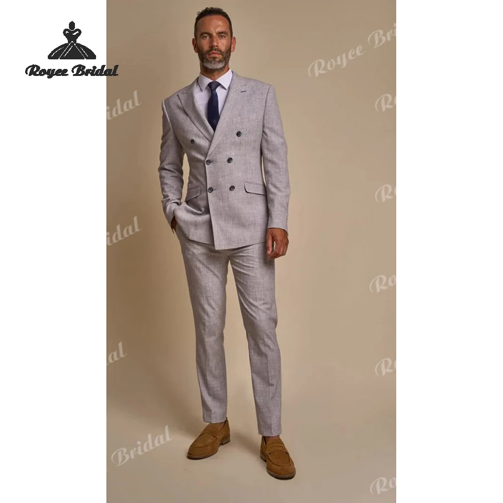 Two Piece Peak Lapel Men's Suit Wedding 2026 Double Breasted Evening Business Suit Customized trajes para hombre