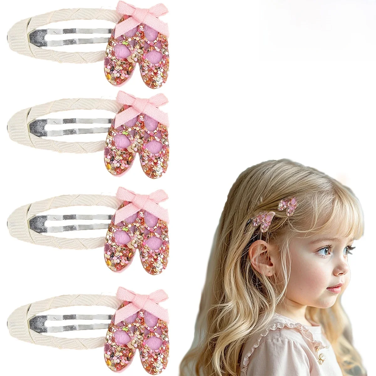 Épingles à cheveux pour chaussures de Ballet, 2 pièces, Barrette à paillettes, pince à frange latérale pour fille, cheveux cassés, BB Clip, coiffure pour bébé et enfant, accessoires pour cheveux