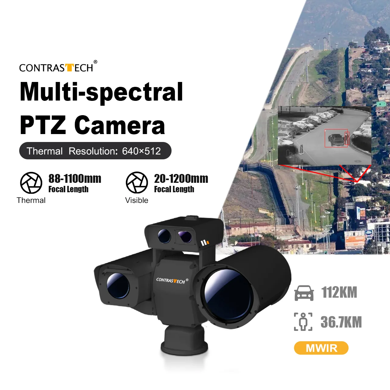 4MP Multispectral PTZ Camera 640 Thermal 4K Visible 12X Zoom Long Range 20km Laser IP67 Outdoor Security for Forest Fire Detect