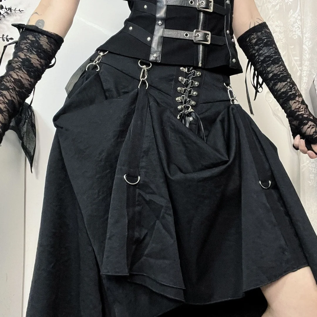 Vintage Gothic Irregular Skirt Dark Y2k Style High Waist Bandage A-line Sexy Punk Skirts E-Girl Halloween Night Party Streetwear