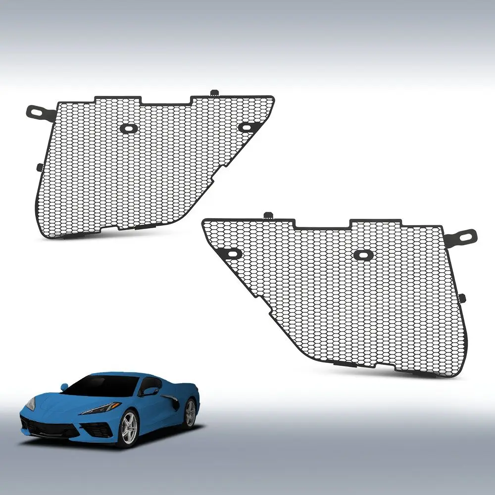 

Передняя сетчатая решетка, защита радиатора, новинка, подходит для Corvette C8 Z51, 2020-2025 гг., алюминиевый черный левый и правый сотовый стиль