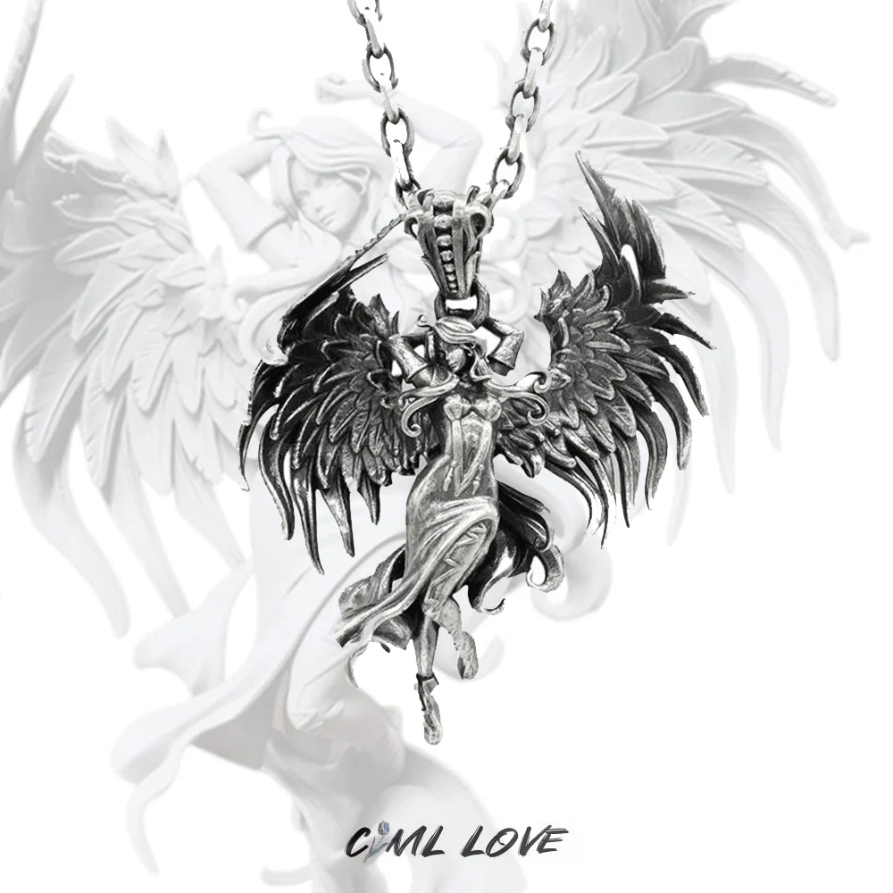 Punk Fallen Angel Necklace For Man Woman Aesthetics Gothic Jewelry Retro Trend Pendant Necklace For Teen Cool Wings Couple Gift