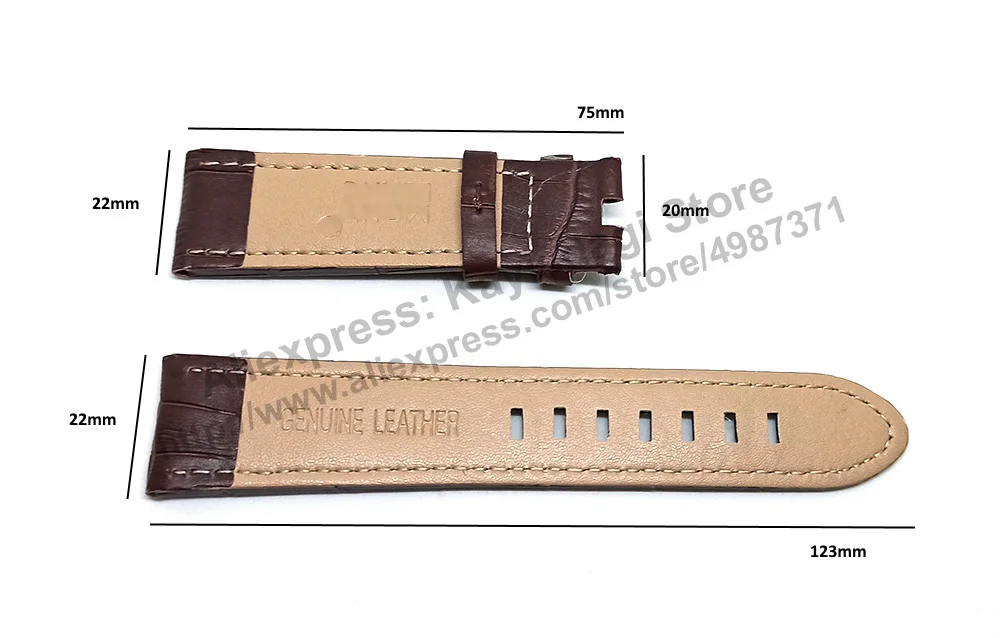 22mm Black Blue Brown Genuine Leather Replacement Watch Band Strap Comp. Mont Blanc Timewalker