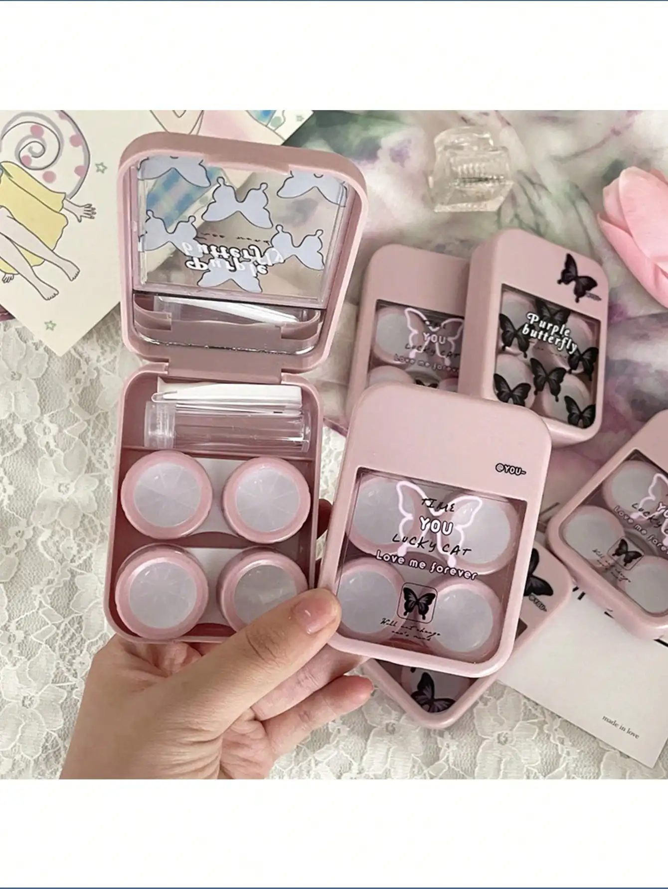 XIANGYU Hanfeng-Rule Flower, Portable Beauty Eye Box, Contact Lens, Compagnon, Care Box, 2 Packs