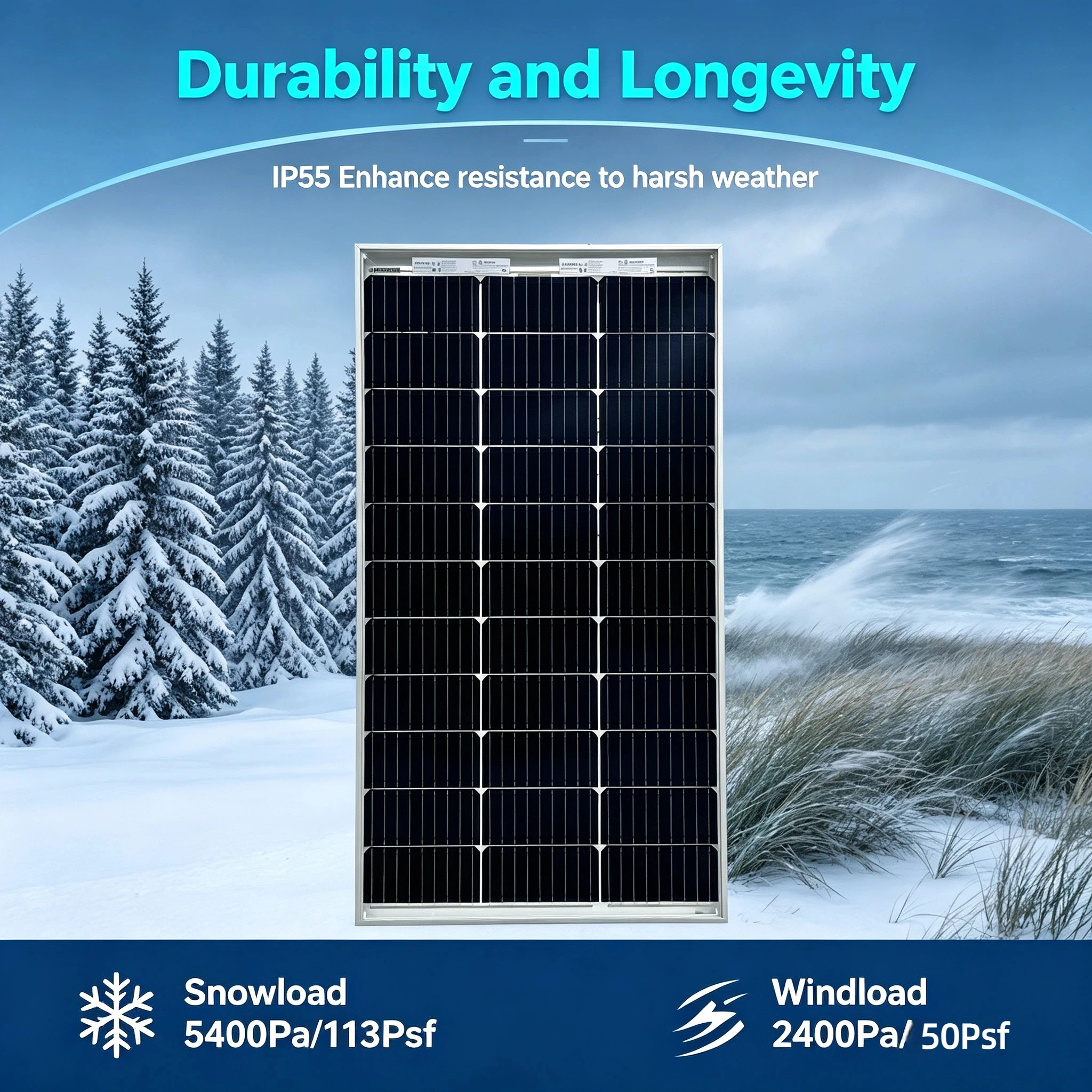 200W Bifaziales Glas-Solarmodul Hocheffizientes Gehärtetes Solarmodell, Wasserdicht, Langlebig & Korrosionsbeständig für Wohnmobile, Boote, Gärten, Balkone – Detail 4