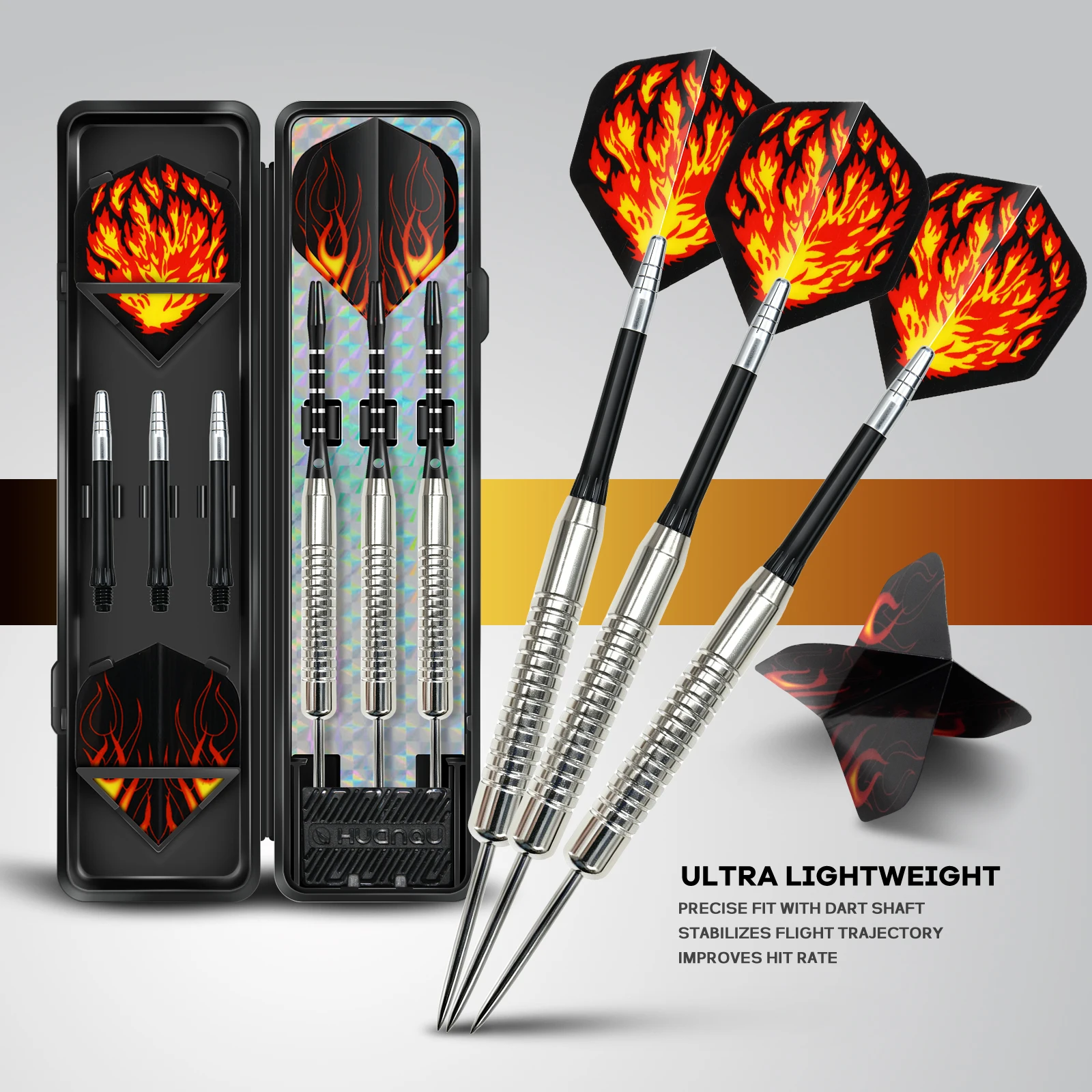 Three-Blade Flame Wind Professional Iron Dart Set with Spare Dart Shafts and Pet Dart Wing Storage Box, Suitable for Home Entertainment, Bar Parties, Competitive Training, Indoor Games, Adult Players, Birthday, Christmas, Father's Day, Thanksgiving Gifts
