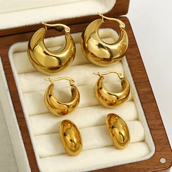 Chunky Stainless Steel Earrings For Women Thick Dome Drop Huggie Hoop Earrings Rock Punk Gold Color Half Circle Piercing Jewelry
