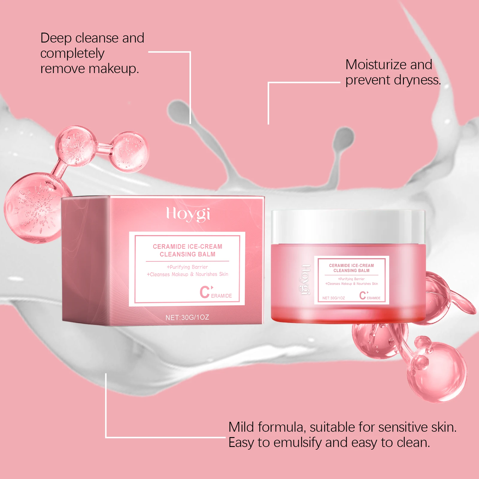 Hoygi Gesichts-Make-up-Entferner-Balsam, feuchtigkeitsspendend, hautenge, nicht reizend, reinigende Poren, schrumpfende, erfrischende Augen und Lippenreinigung