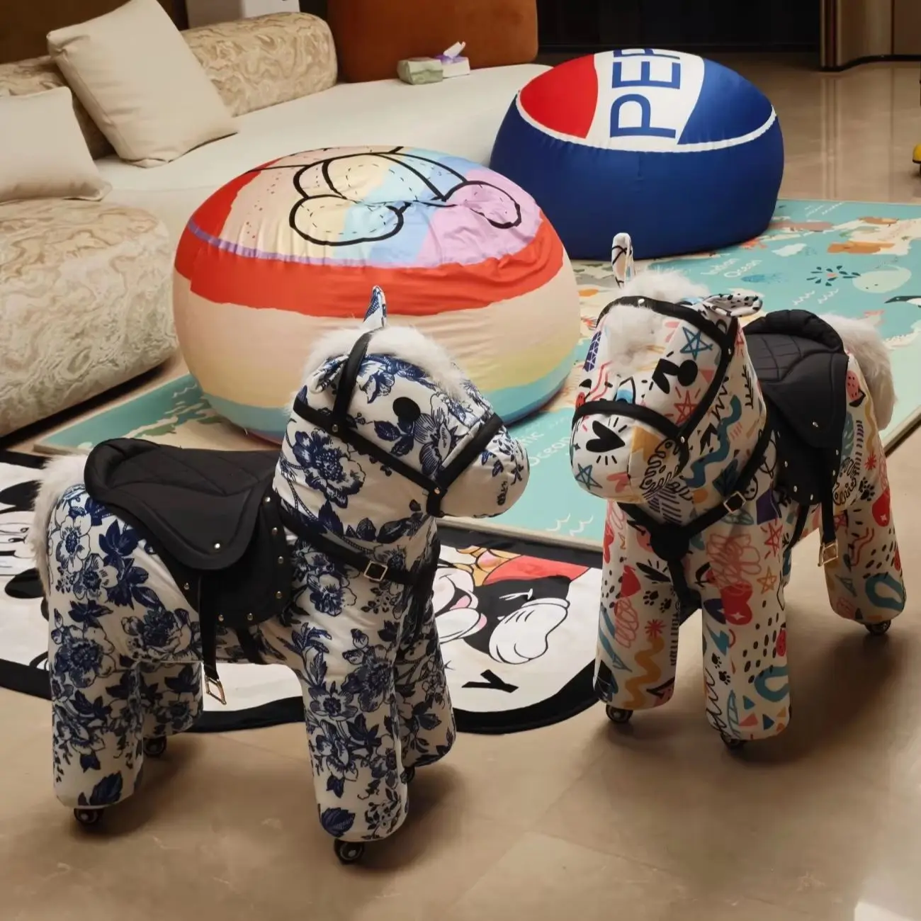 Kids Ride on Horse Toy with Wheels Trojan Horse Rolling Ride on Toy Children Sit-On Riding Animal for Indoor Play and Gift