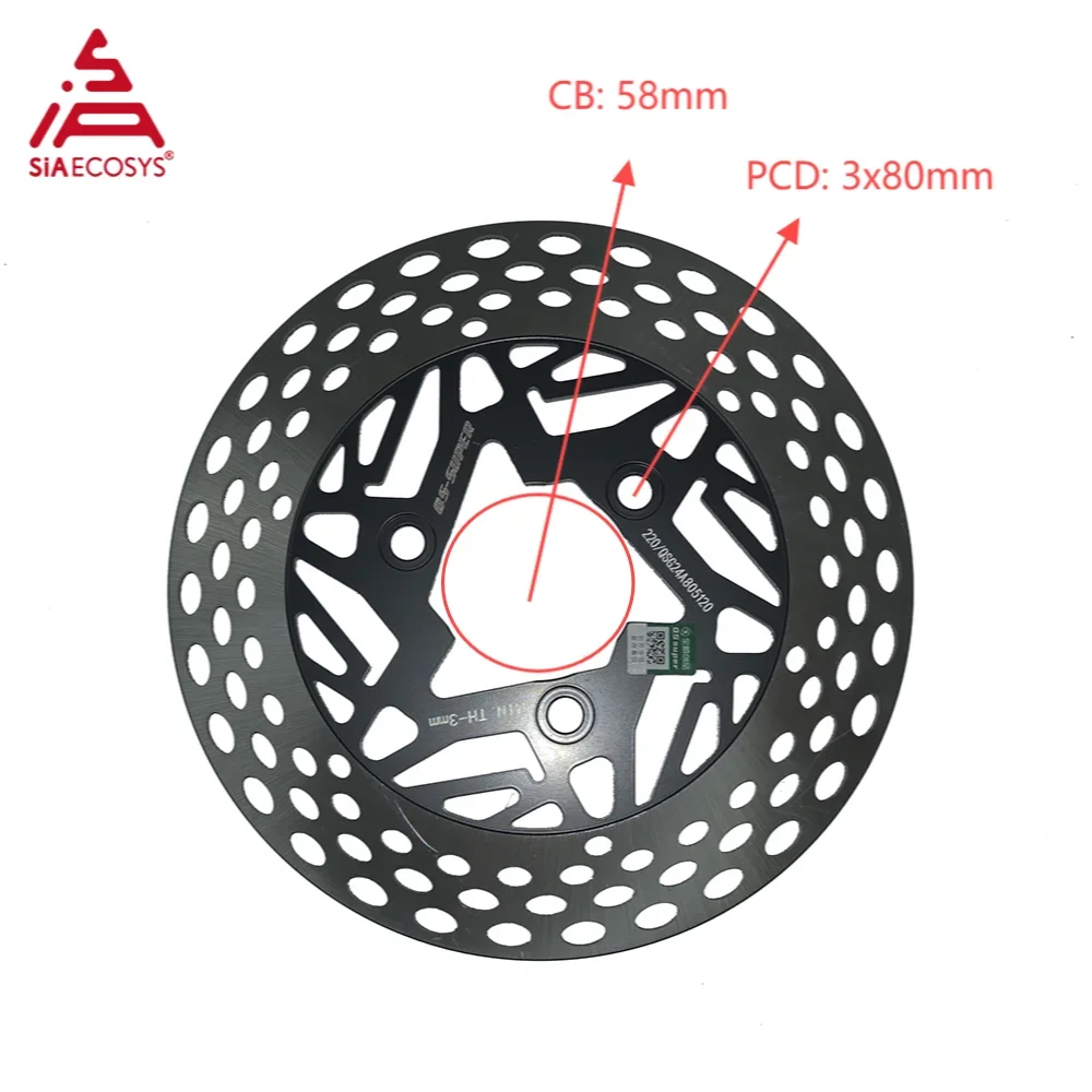 QSMOTOR 220mm Front Brake Disc Rotor 3.5mm Thickness PCD 3x80mm CB 58mm Drilled Slotted Lightweight 6-Hole for E-Motorcycle