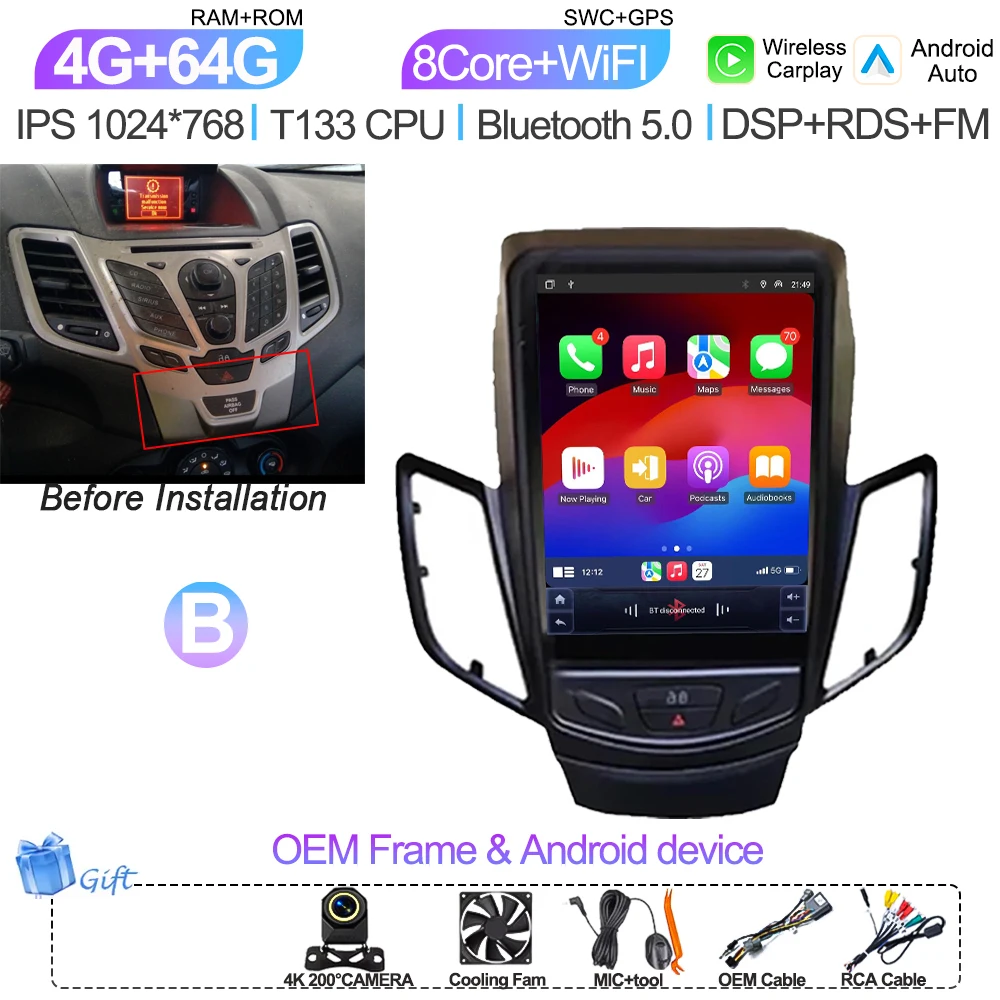 9,7 Inch Android 16 autoradio multimediaspeler navigatie stereo GPS scherm 2din 5G Wifi voor Ford Fiesta Mk7 2009-2016