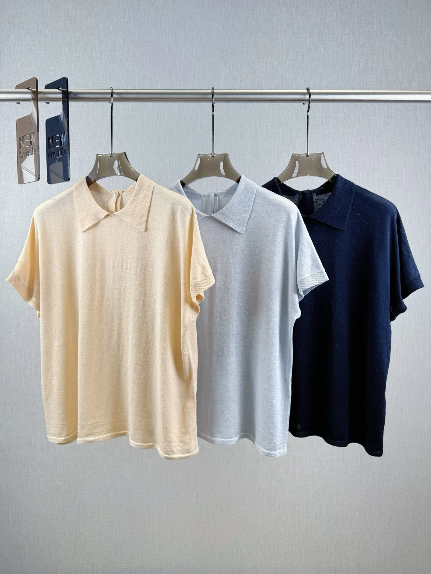 

Elegant casual women's solid color linen silk jersey short sleeved blouse