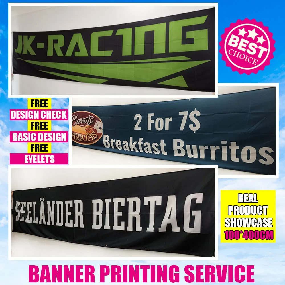 Any Size Custom Printed Polyester Banner Sign for Wedding Birthday Party Event Sports Personalized Design Business Backdrop Flag