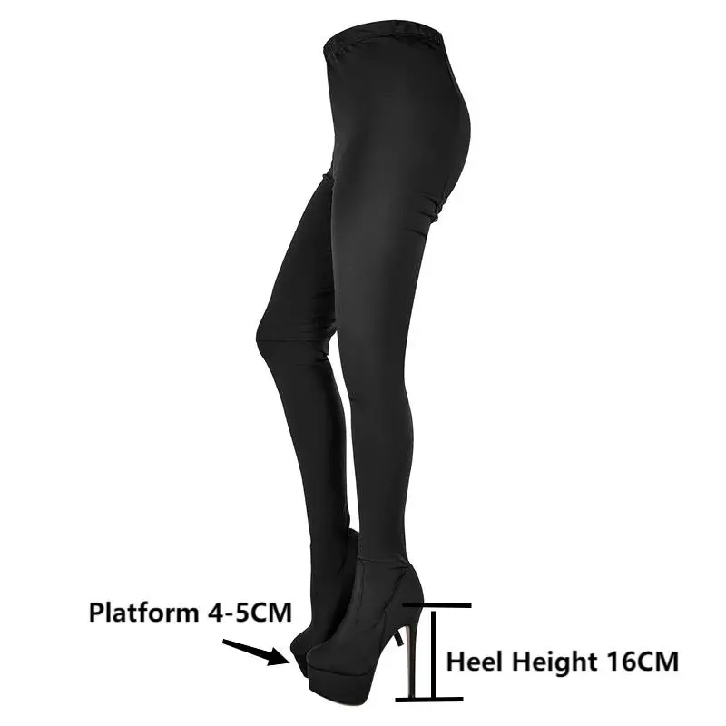 Onlymaker Women Stretch Stiletto Pant Boot In Over The Knee Elastic Slim Sexy Pantyhose Stocking 16CM Black High Boots