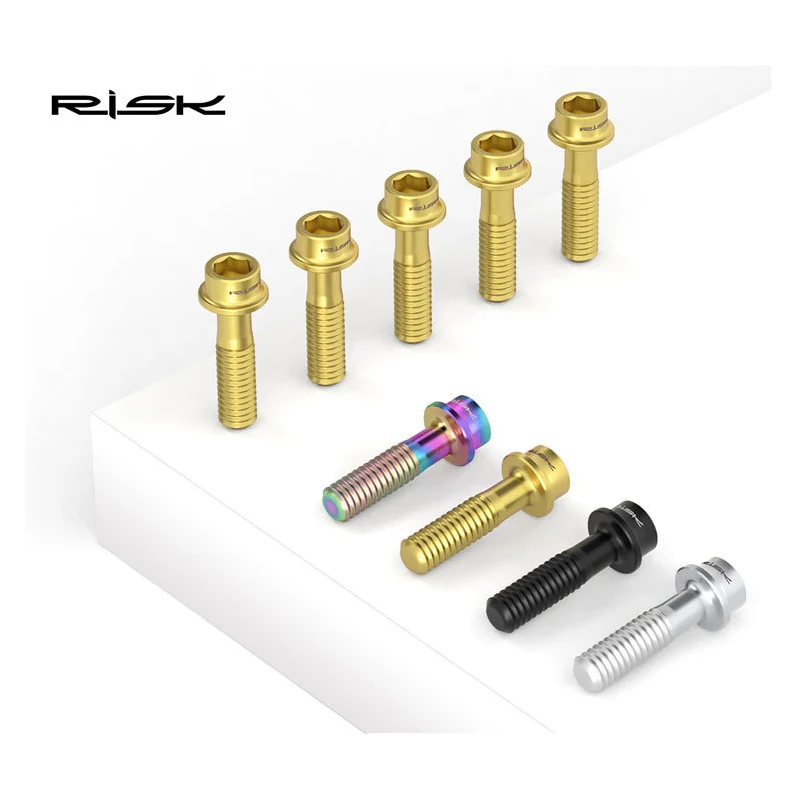 RISK 6PCS M5x16mm/M5x18mm Titanium Bicycle Handlebar Screws Bicycle UltraLight Stem Bolts Lightweight Road MTB Stem Screw Bolt