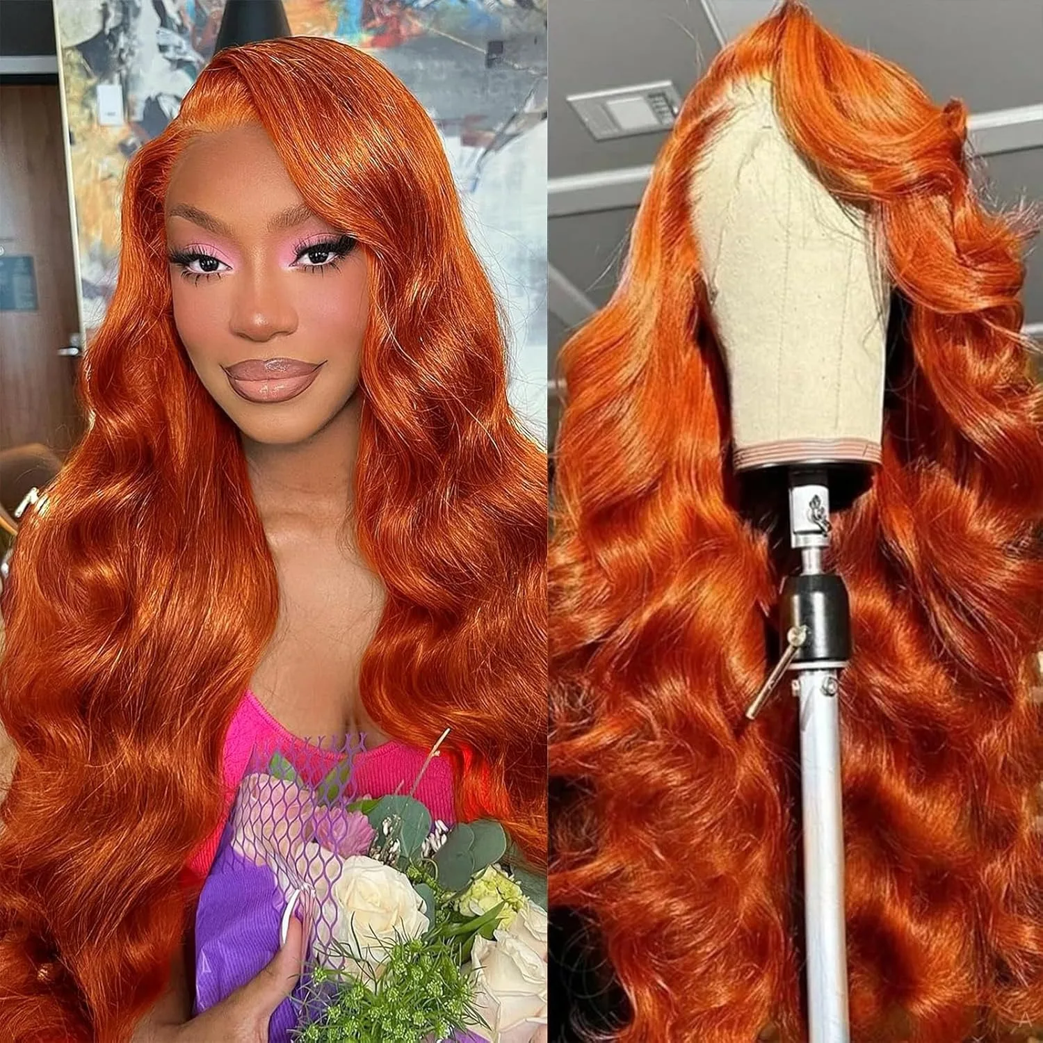 

350 Ginger Orange 13X6 13x4 HD Lace Frontal Wigs Human Hair Pre Plucked Brazilian Colored Body Wave Lace Frontal Human Hair Wigs