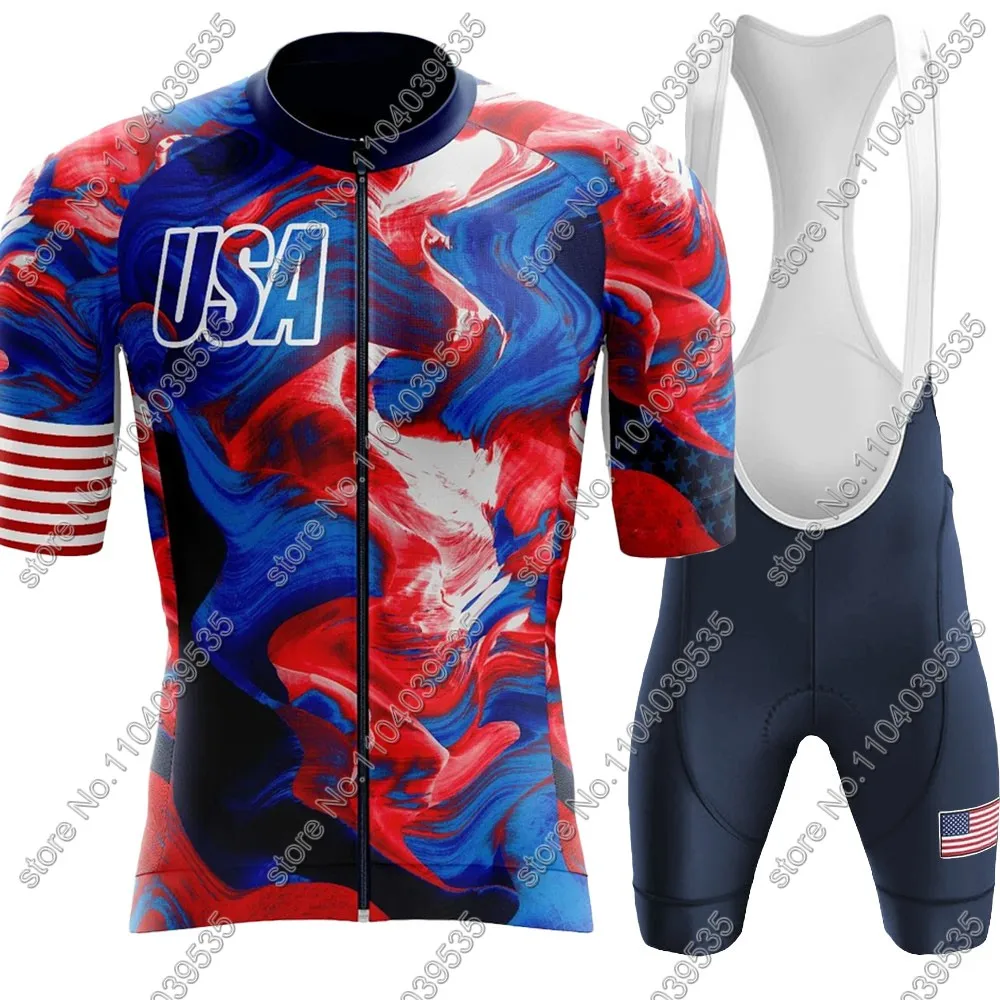 USA Team Cycling Jersey 2024 Set United States Cycling Clothing Men Summer Road Bike Shirts Suit Bicycle Bib Shorts Maillot