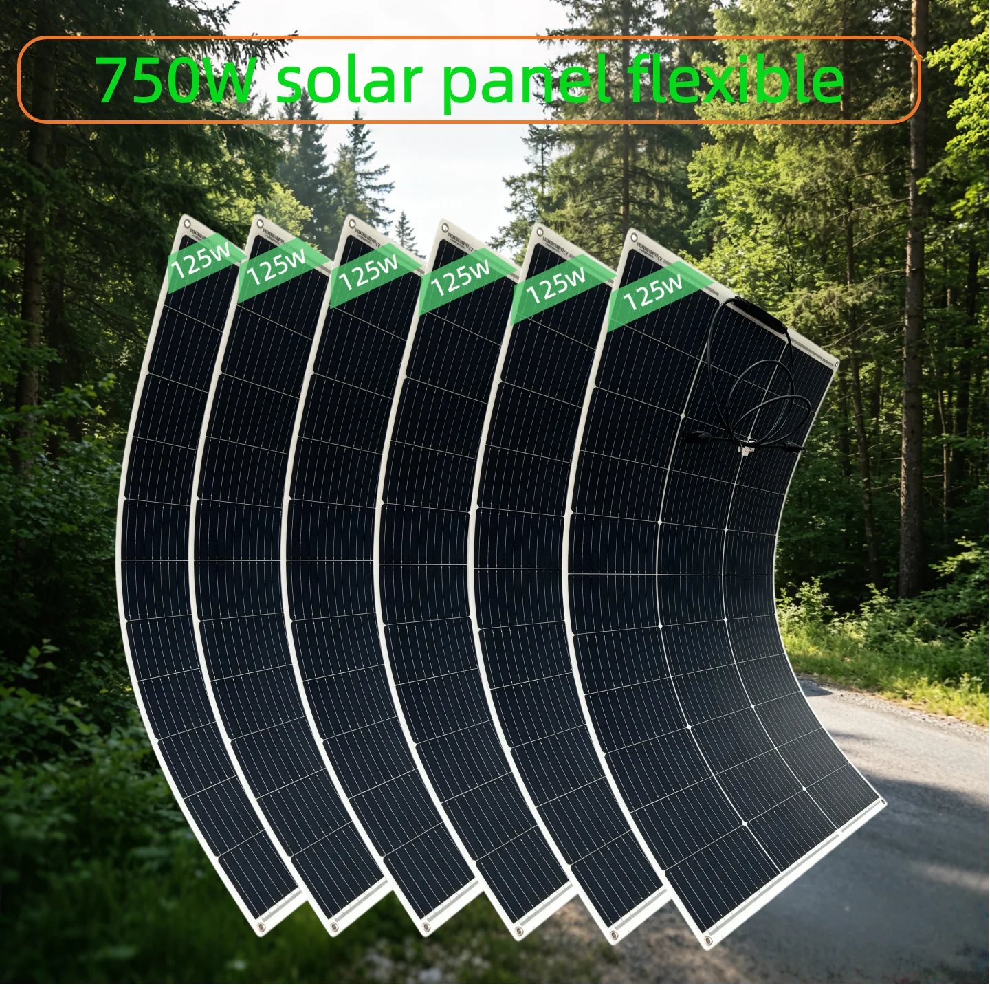 Leichtes, flexibles 750W Photovoltaikmodul, 125W * 6 Stück, PET-Panel, 30 °   Biegen, netzunabhängige Outdoor-Stromversorgung